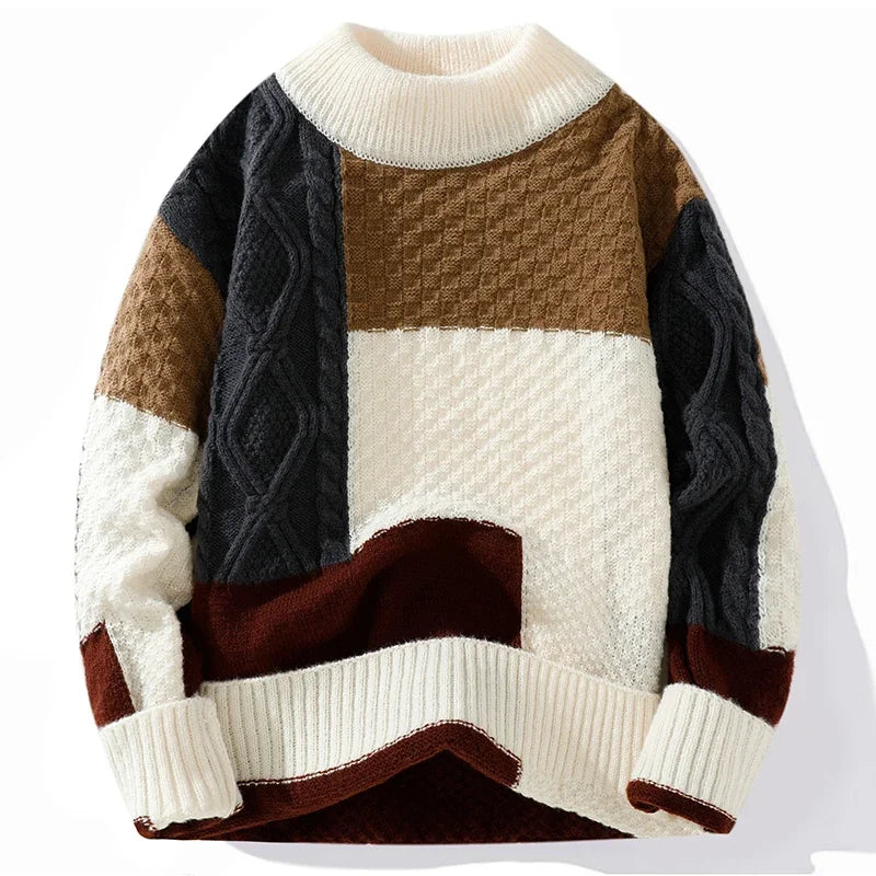 Contrasting Drop Shoulder Wool Sweater