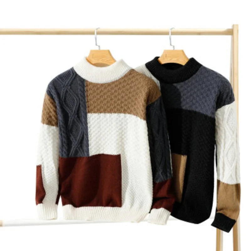 Contrasting Drop Shoulder Wool Sweater