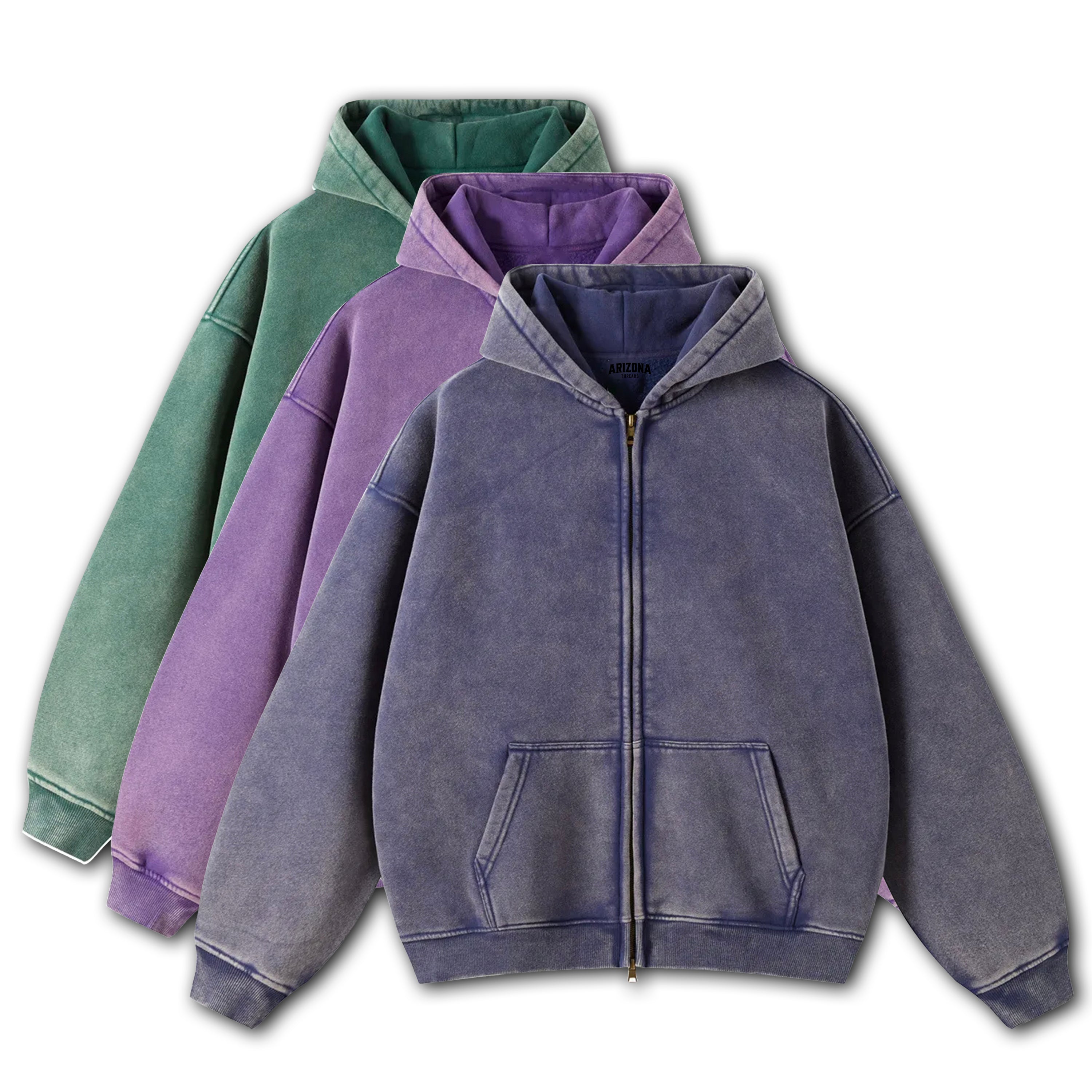 Heavyweight Stone Washed Zip up Hoodie Arizona Threads